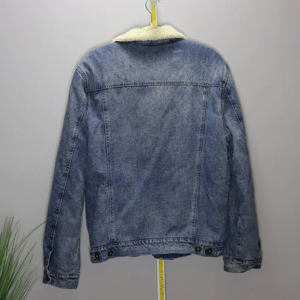 Guess Sherpa Lined Denim Trucker‎ Jacket Blue Jean Fleece Collar L